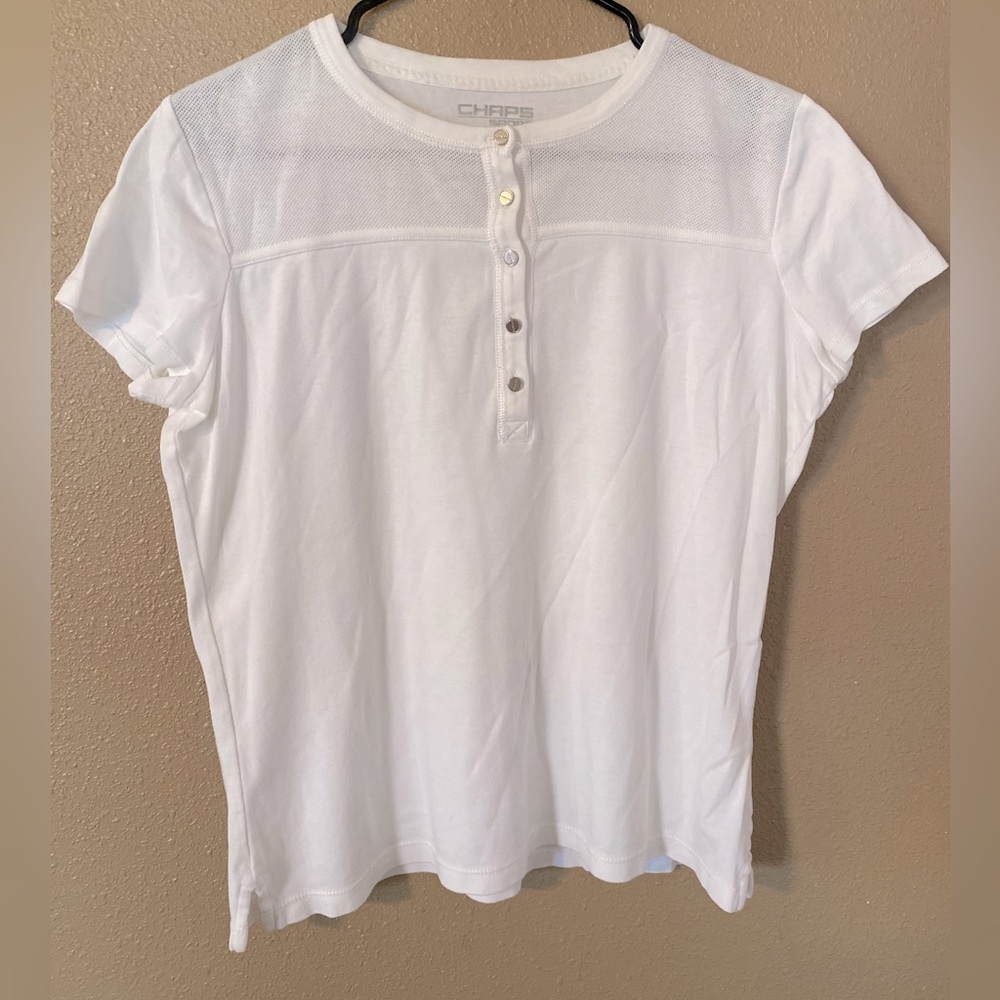 White athletic material Tshirt button down